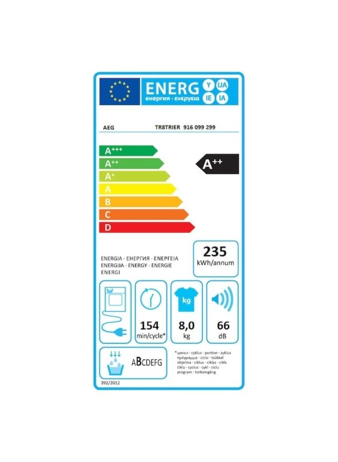 AEG TR8TRIER warmtepompdroger 8 kg  A++ AbsoluteCare®