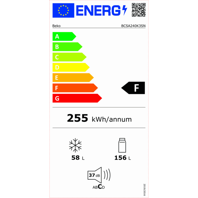 Beko BCSA240K3SN  inbouw koelvriescombinatie 144 - 145  cm