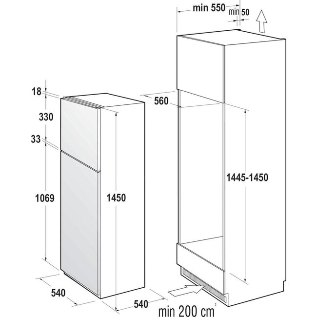Gorenje RFI4152P1 | Inbouw koelvriescombinatie | 145 cm