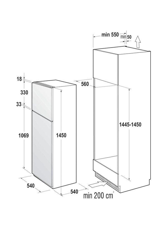 Gorenje RFI4152P1 inbouw koelvriescombinatie 145 cm