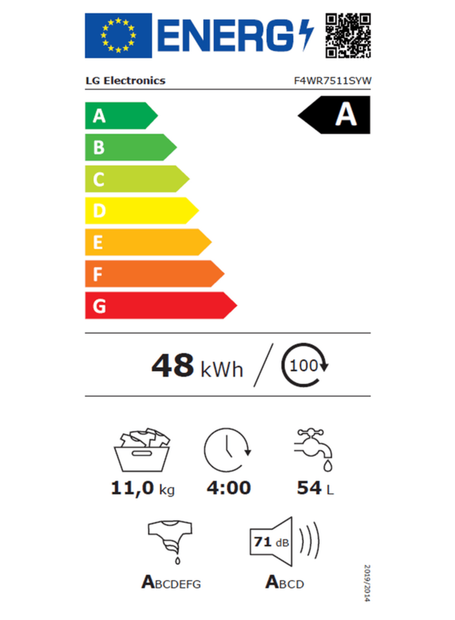 LG F4WR7511SYW wasmachine 11 kg AutoDose