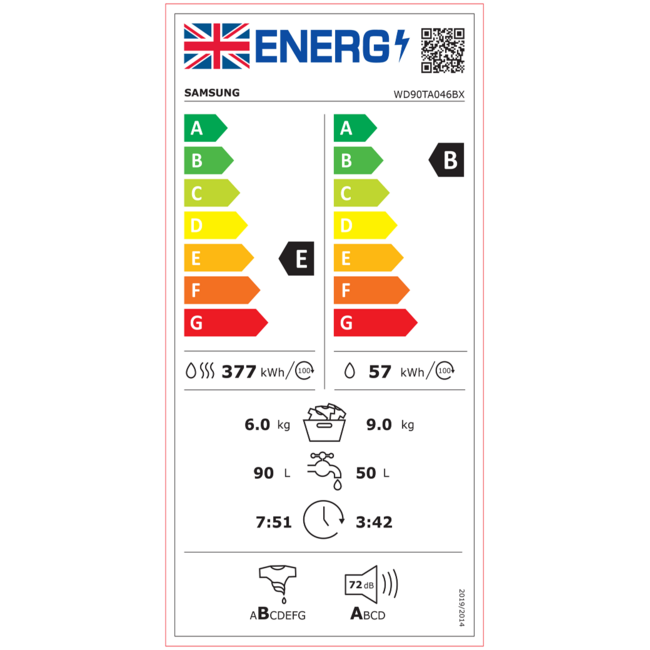 Samsung WD90TA046BX/EU wasdroogcombinatie Zwart