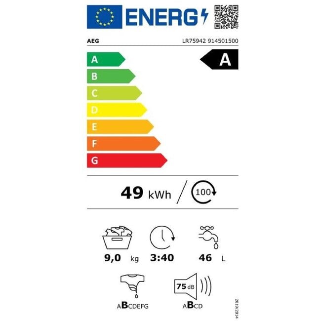 AEG LR75942 wasmachine 9 kg ProSteam