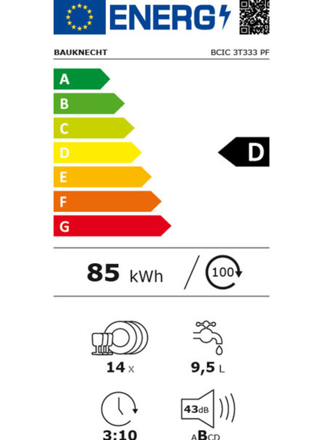 Bauknecht BCIC 3T333 PFE inbouw vaatwasser | Autodeur