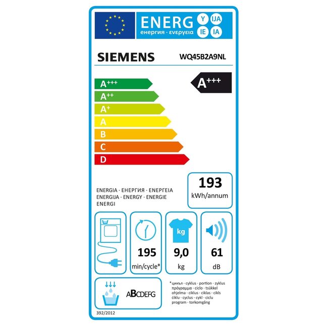 Siemens WQ45B2A9NL warmtepompdroger A+++ ExtraKlasse
