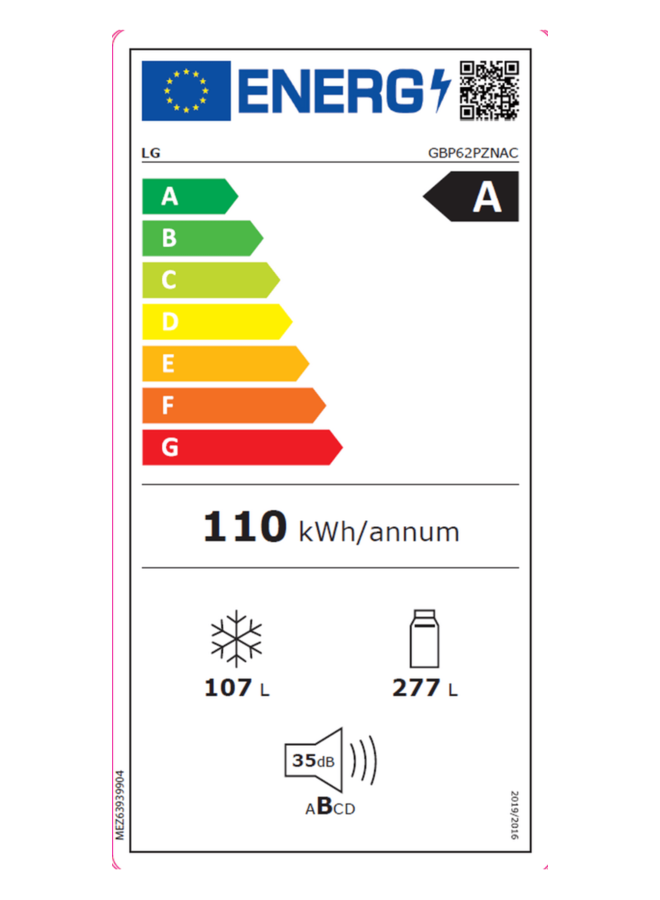 LG GBP62PZNAC | Koelvriescombinatie | Energielabel A | RVS