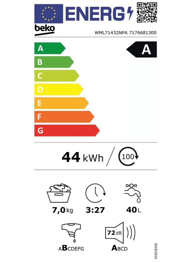 Beko WML71432NPA wasmachine 7kg