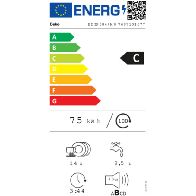 Beko BDIN3844M0 | inbouw vaatwasser | 60 cm | LedSpot | SelfDry