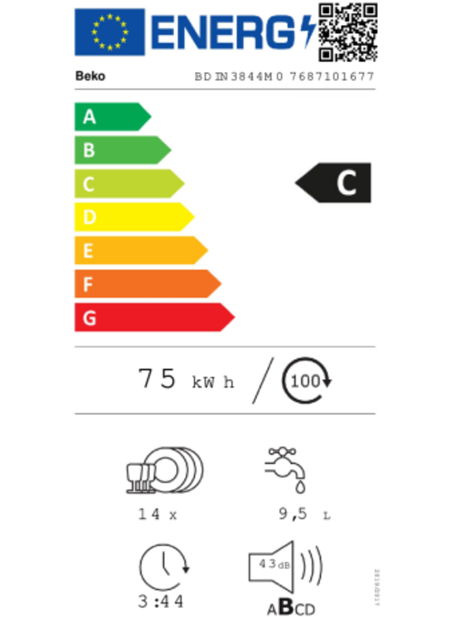 Beko BDIN3844M0 | inbouw vaatwasser | 60 cm | LedSpot | SelfDry