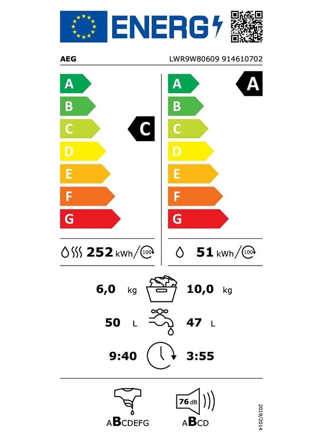 AEG LWR9W80609 wasdroogcombinatie 10/6 kg