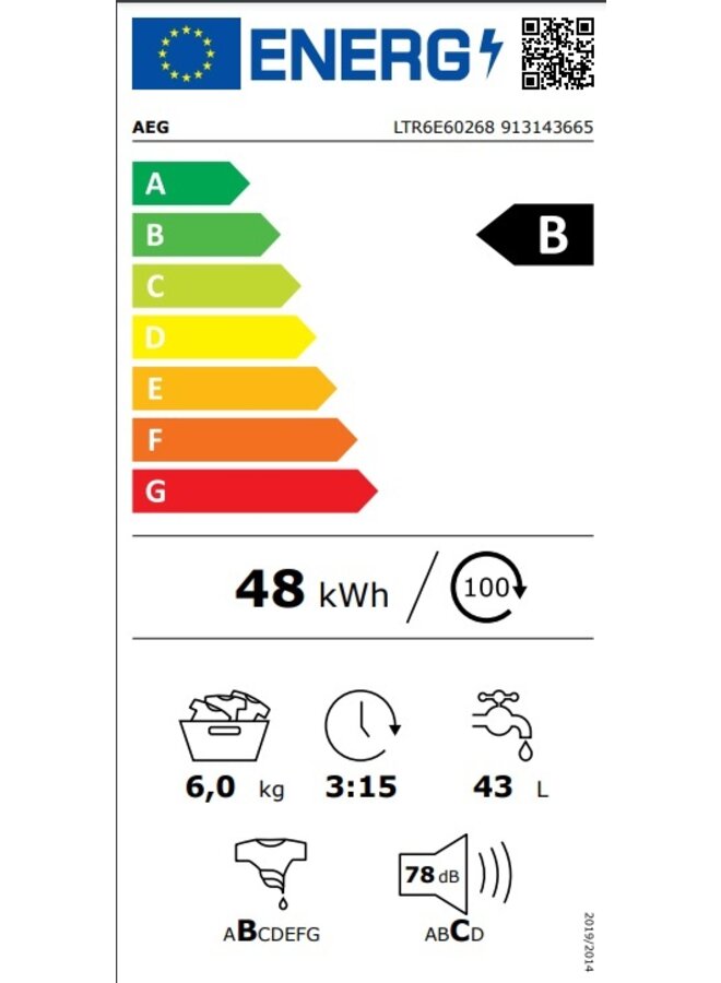 AEG LTR6E60268 bovenlader wasmachine 6 kg