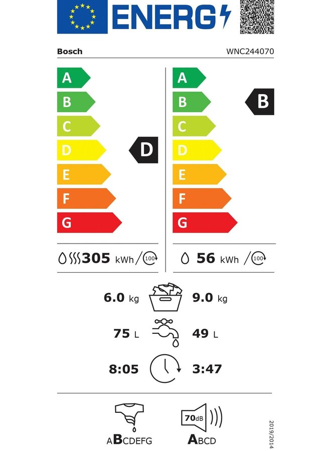 Bosch WNC244070 wasdroogcombinatie 9-6 kg HomeConnect (B)