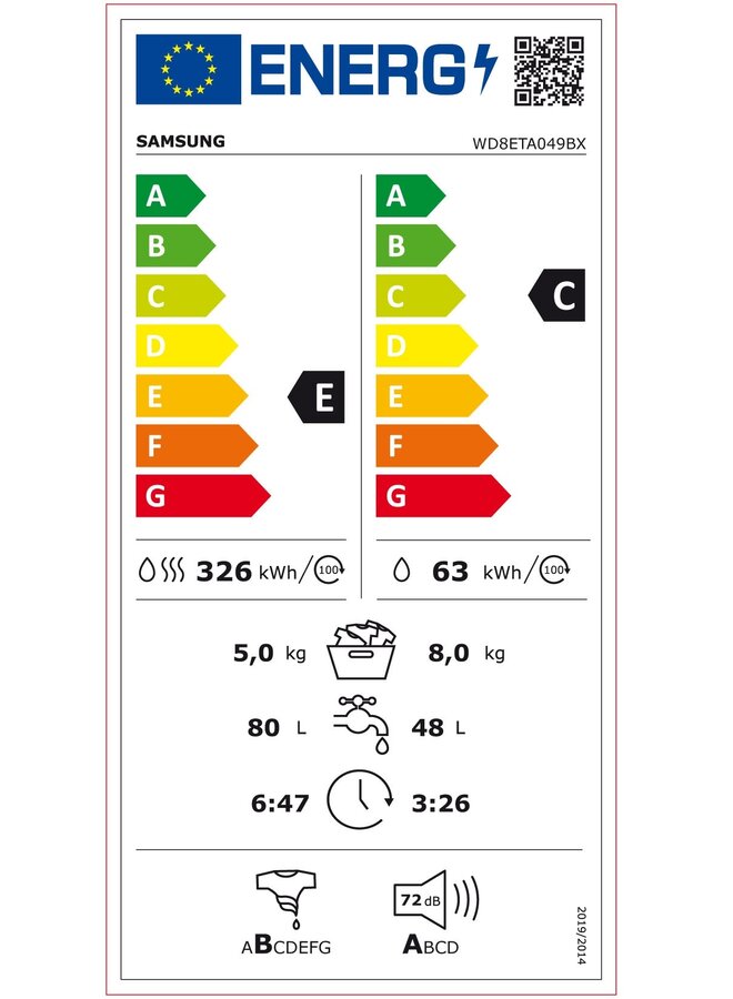 Samsung WD8ETA049BX wasdroogcombinatie zwart 8/5 kg