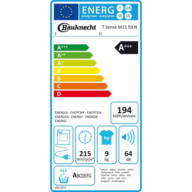 Bauknecht T Sense M11 93 N warmtepompdroger 9 kg A+++