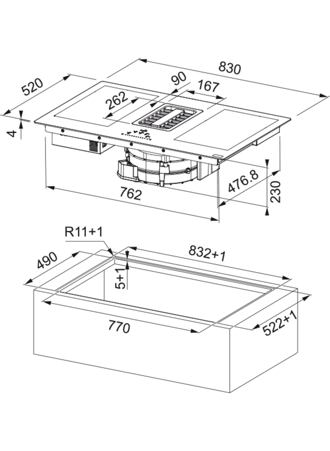 Franke Maris FMA 839 HI inductiekookplaat met afzuiging