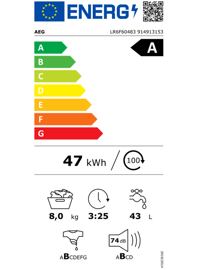 AEG LR6F60483 wasmachine 8 kg