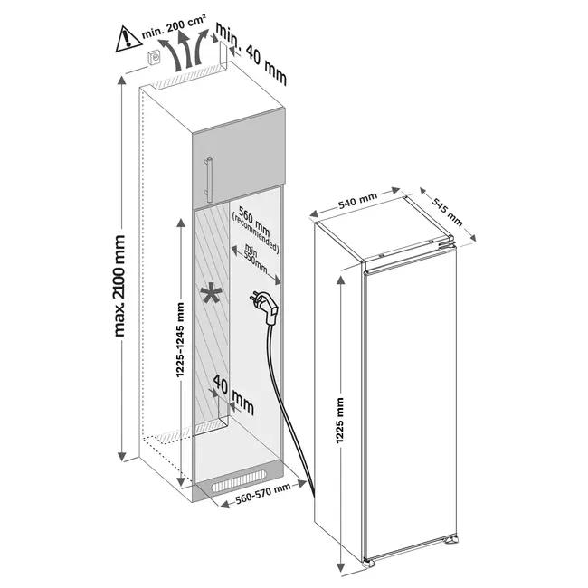 Inventum  IKK1222S | Inbouw koelkast | Sleepdeur | 122 cm