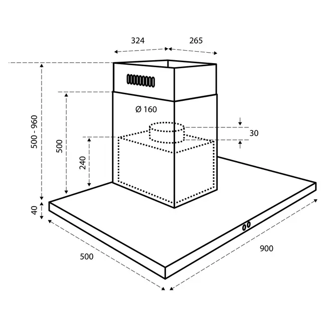 Inventum Blokschouw afzuigkap AKM9004RVS 90cm