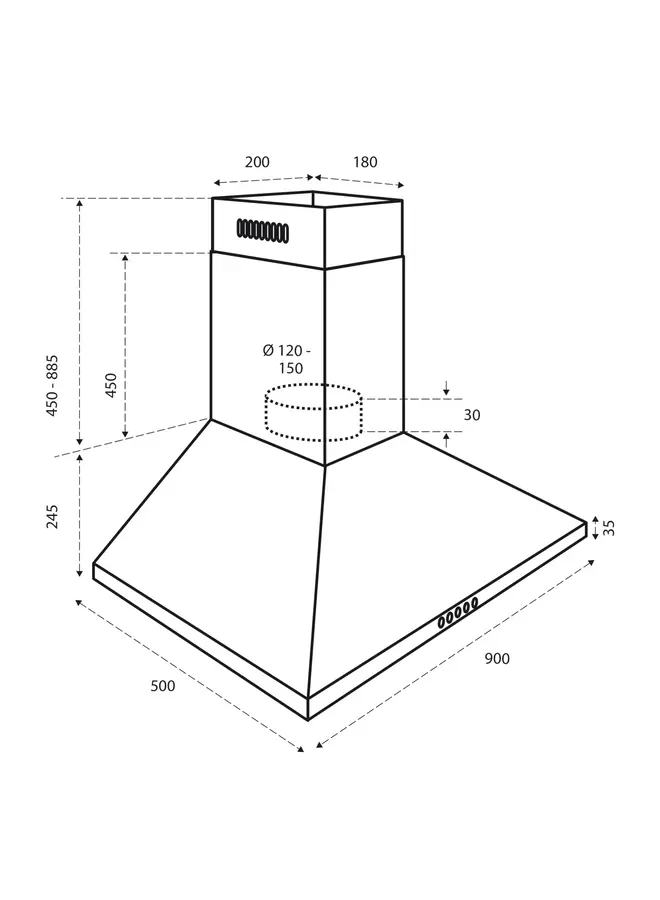 Inventum AKP9000RVS afzuigkap wandschouw RvS 90 cm