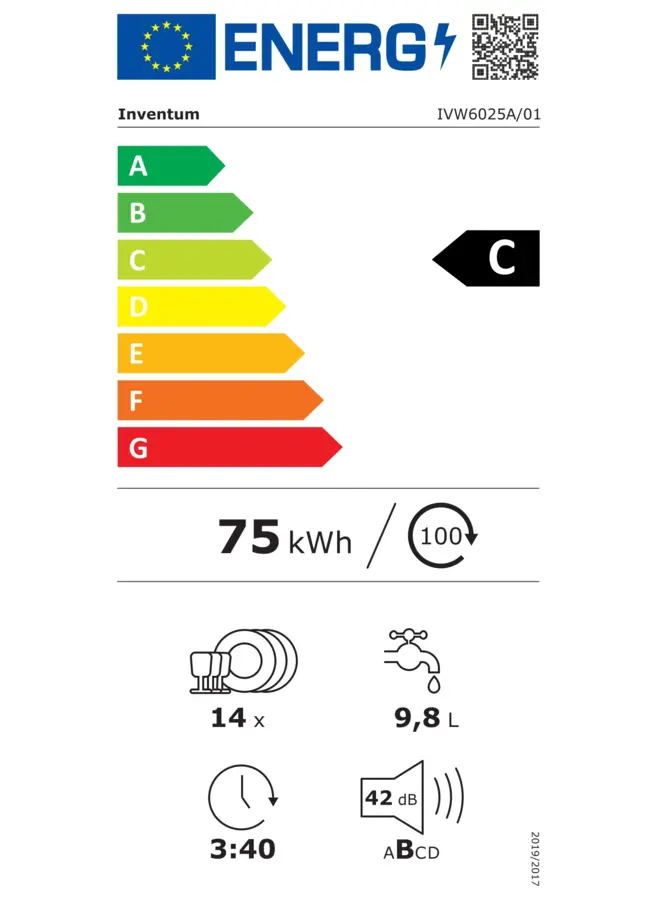 Inventum  IVW6025A  | Inbouw vaatwasser | Besteklade | C