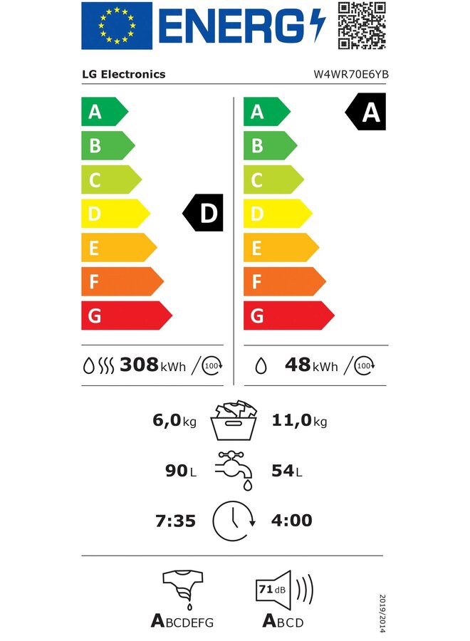 LG W4WR70E6YB | Wasdroogcombinatie | 11 kg | Zwart