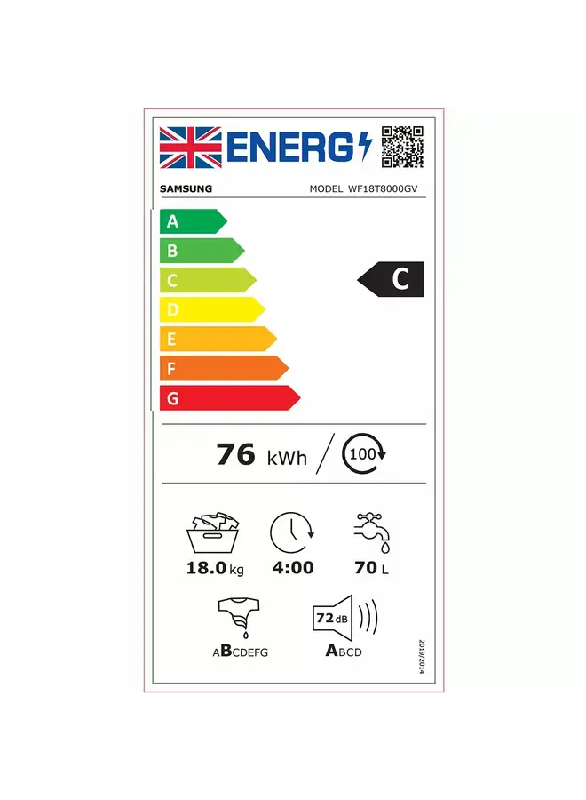 Samsung WF18T8000GV wasmachine 18 kg Zwart