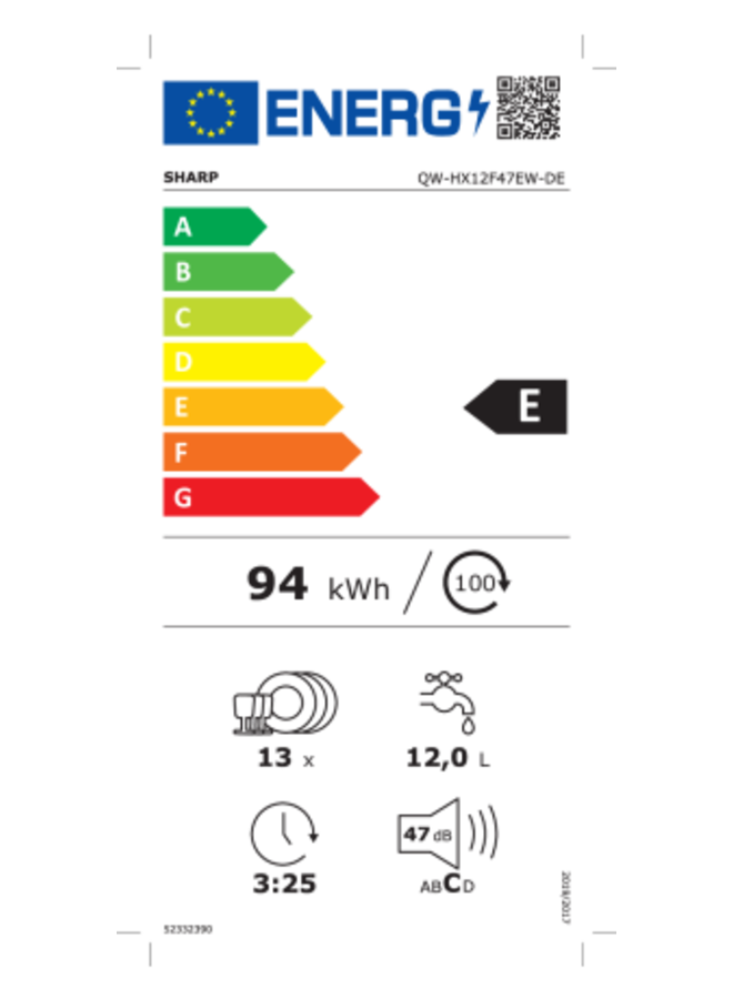 Sharp QW-HX12F47EW-EU vrijstaande vaatwasser
