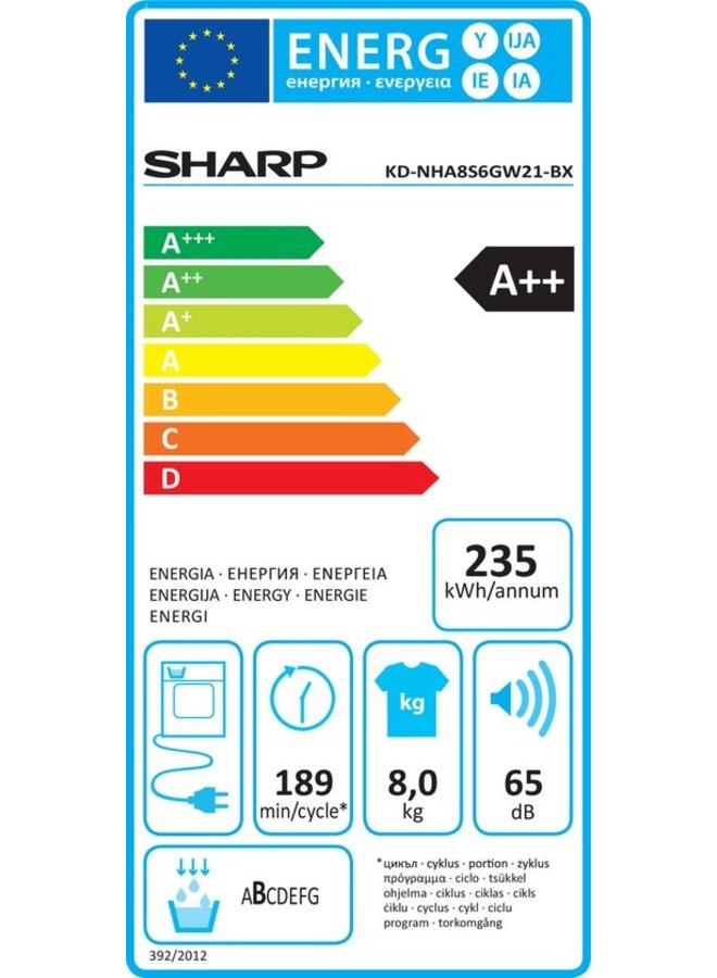 Sharp KDNHA8S6GW21BX warmtepompdroger A++