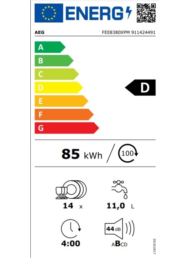 AEG FEE8380XPM half geintregeerde vaatwasser