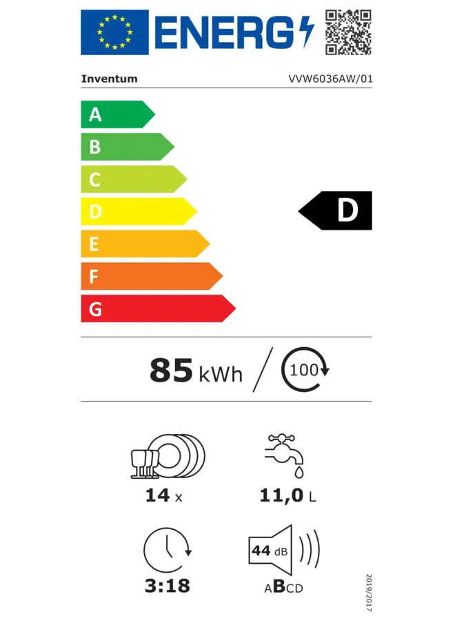 Inventum VVW6036AW vrijstaande vaatwasser