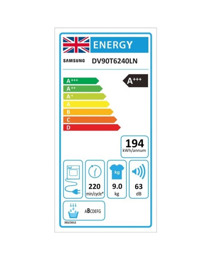 Samsung DV90T6240LN warmtepompdroger 9 kg Zwart