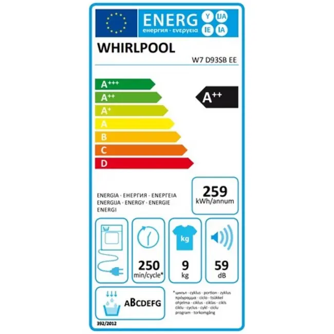 Whirlpool W7 D93SB EE warmtepompdroger 9 kg Zilver