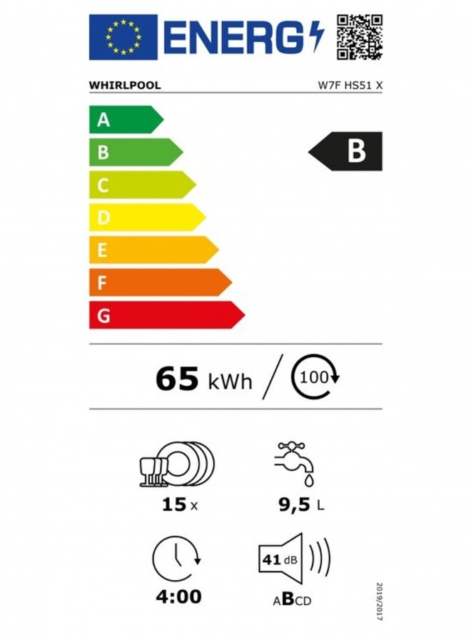 Whirlpool W7F HS51 vrijstaande vaatwasser Energieklasse B