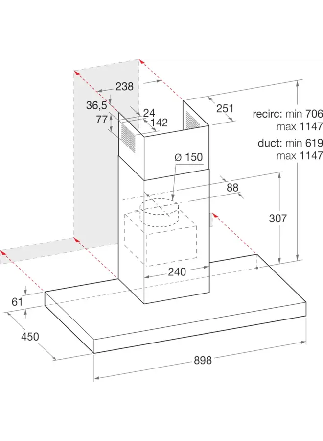 Bauknecht DBIBS 93 LB X Eiland afzuigkap 90 cm