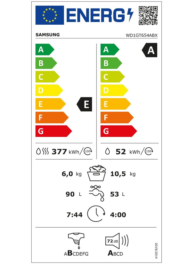Samsung WD1GT654ABX wasdroogcombinatie 10.5 kg Grey