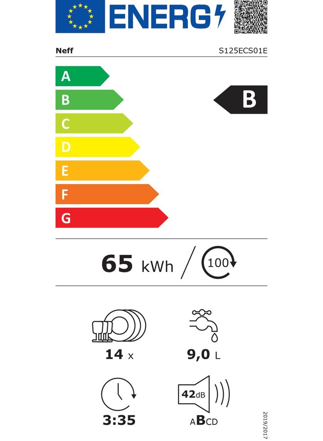Neff S125ECS01E onderbouw vaatwasser | Energielabel B
