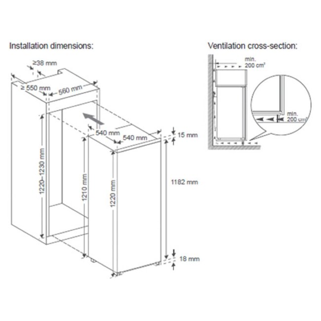 Hanseatic HEKS12254GE inbouw koelkast 122 cm