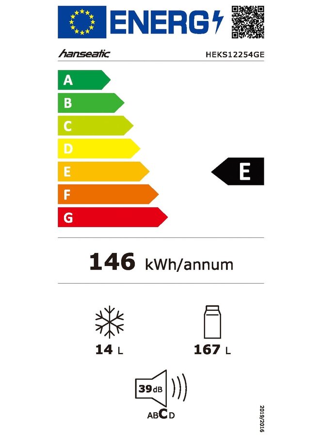 Hanseatic HEKS12254GE inbouw koelkast 122 cm