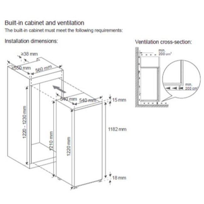 Hanseatic HEKS12254E inbouw koelkast 122 cm