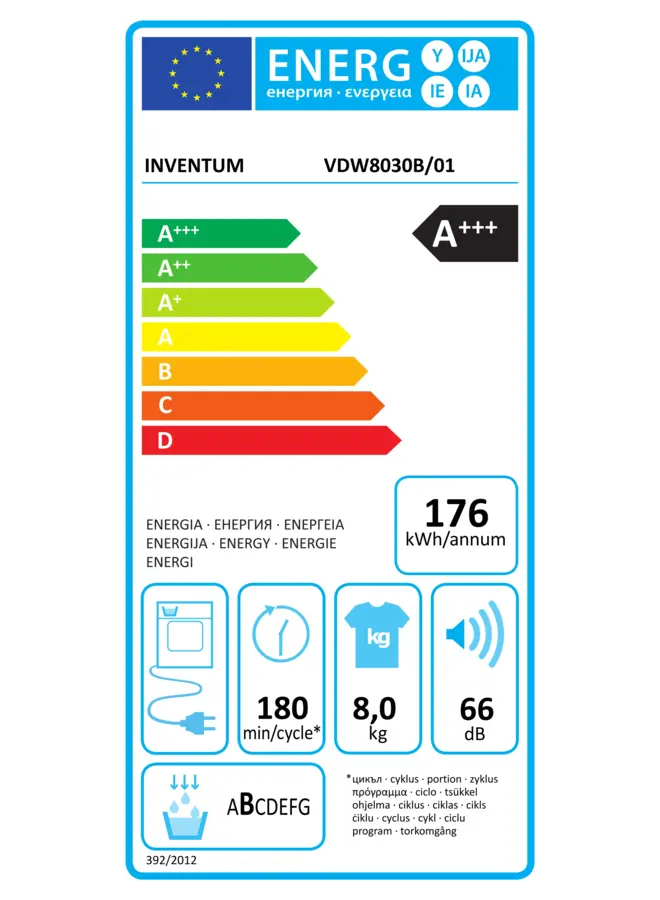 Inventum VDW8030B warmtepompdroger 8 kg Zwart A+++