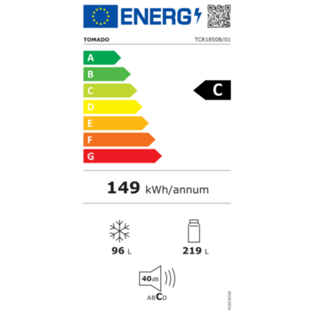 Tomado TCR1850B koelvriescombinatie | Zwart | Energieklasse C