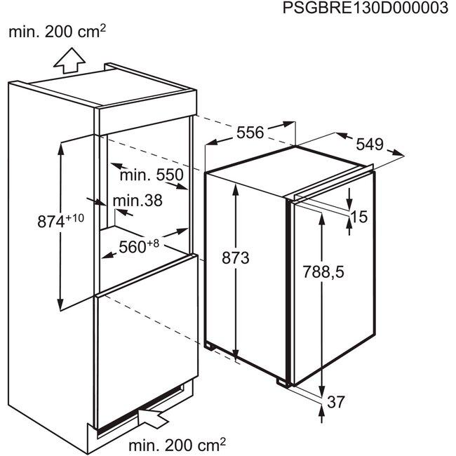 AEG TSK5O88WDF inbouw koelkast 88 cm | Deur op deur