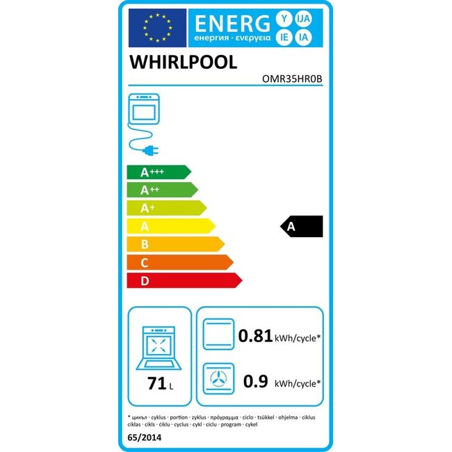 Whirlpool OMR35HR0B inbouw oven Zwart