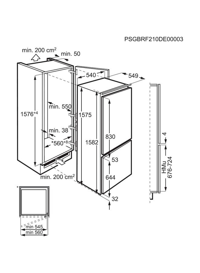AEG TS5S161ES inbouw koelvriescombinatie 158 cm
