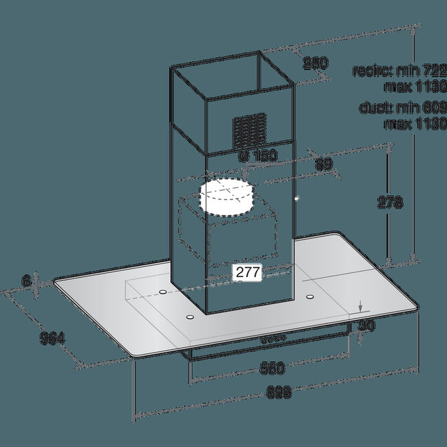 Bauknecht DBIF 93 LB X  eilandafzuigkap RVS - Glas