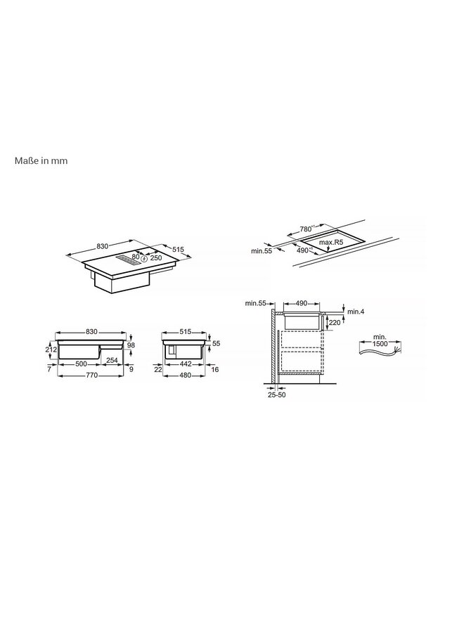 AEG CDE84779XB inductiekookplaat met afzuiging