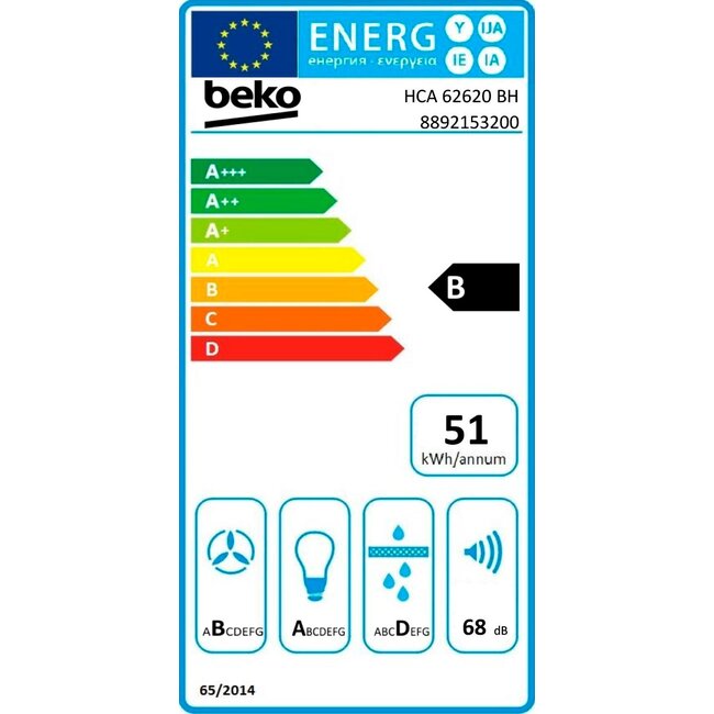 Beko BEKO HCA 62620 BH Afzuigkap | Zwart