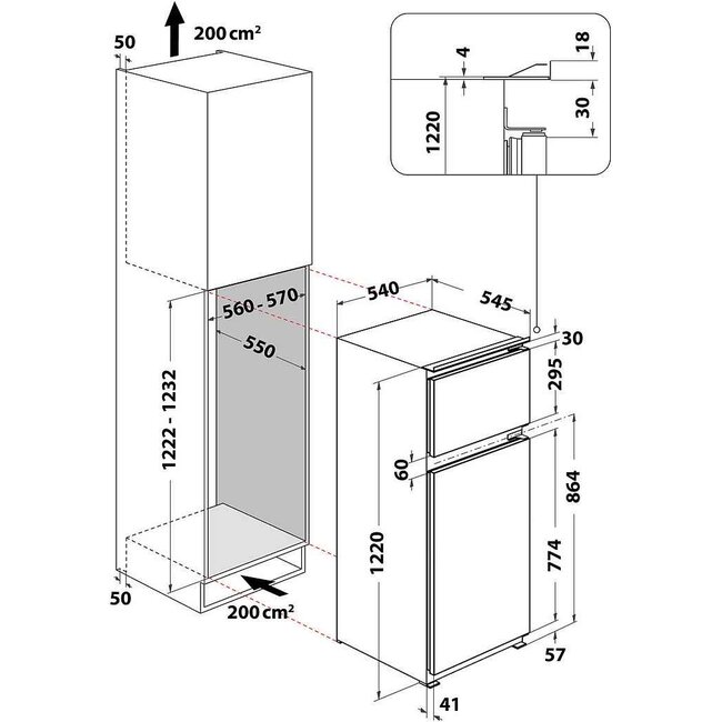 Bauknecht KDI12S2 | Inbouw koelvriescombinatie | 122 cm