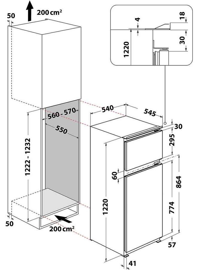Bauknecht KDI12S2 | Inbouw koelvriescombinatie | 122 cm