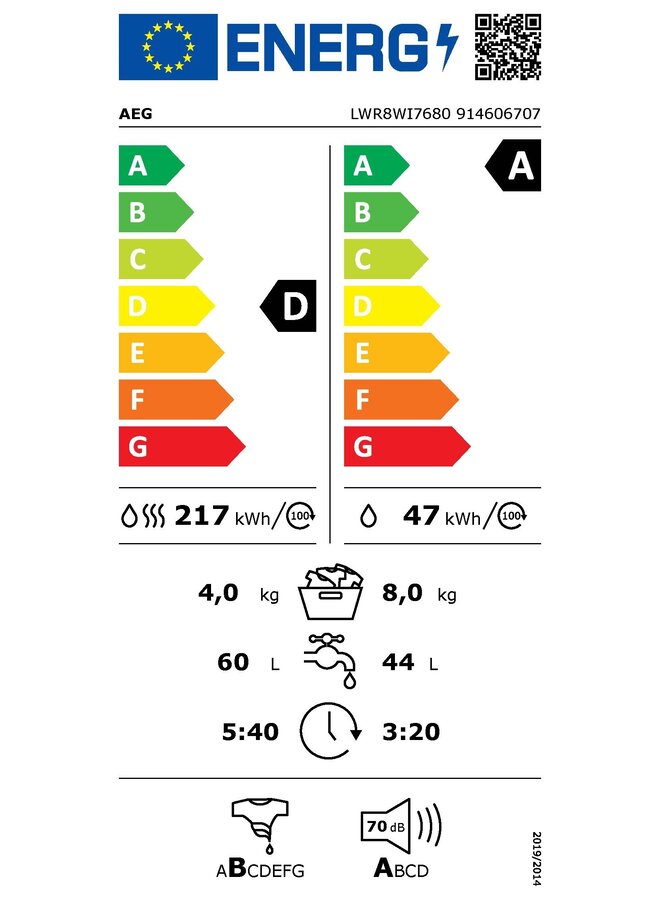 AEG LWR8WI7680 inbouw wasdroogcombinatie 8 kg